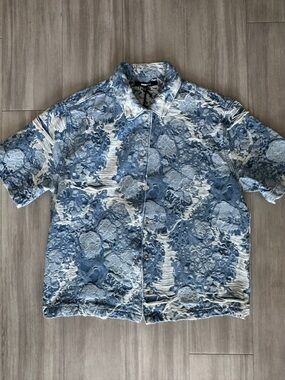 Blue Floral Short-Sleeve Button-Up Shirt by (medium)